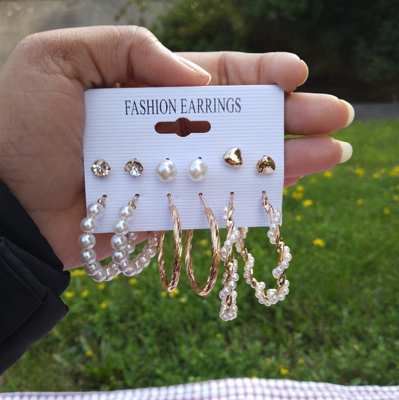 Zboro Bohemian Mixed Round Knot Heart Irregular Simulation Pearl Earrings Set - Picture 2 of 3